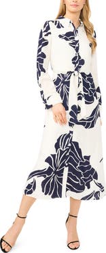 Halogen® Long Sleeve Tie Waist Maxi Shirtdress