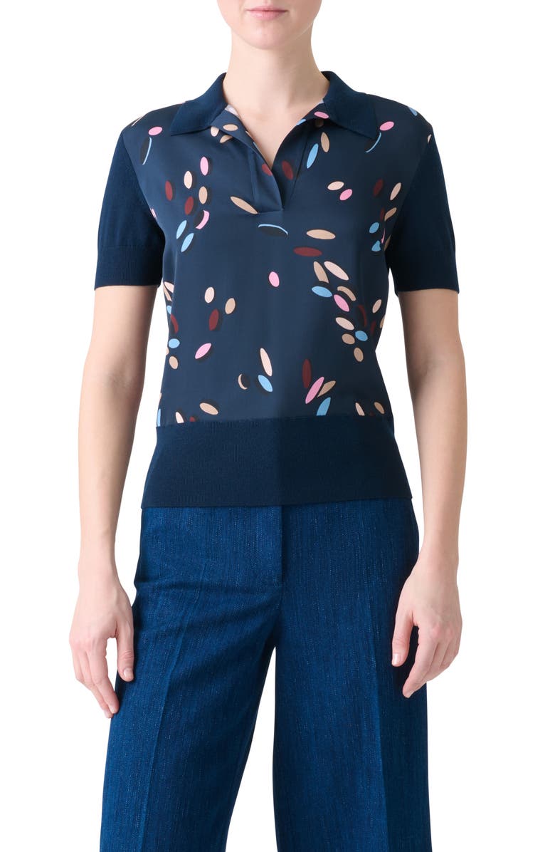 Akris punto Dropping Dots Mixed Media Polo, Main, color, Ink-Multicolor