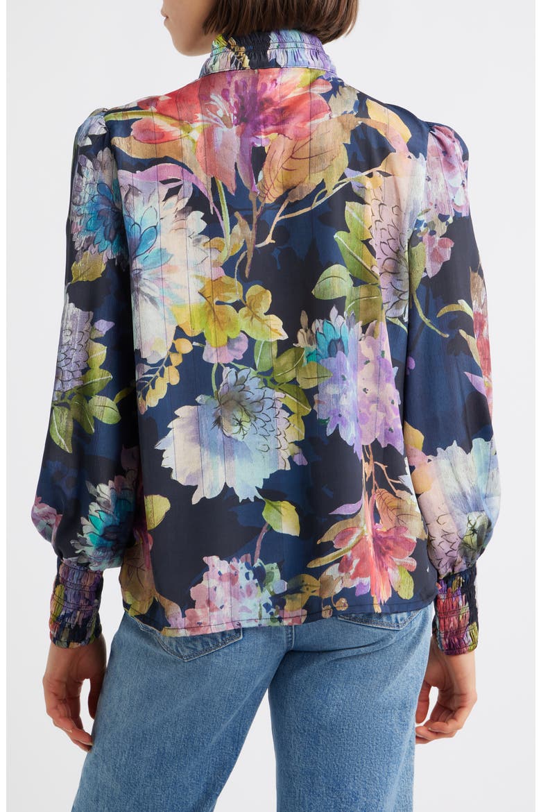 Smocked Cuff Long Sleeve Top, Alternate, color, NAVY MULTI