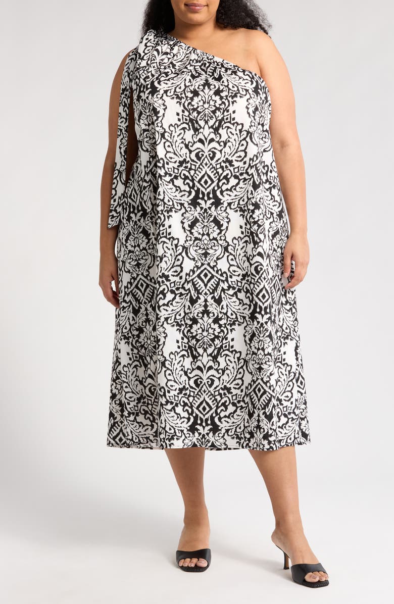 Renee C One-Shoulder Midi Dress, Main, color, Black/ White