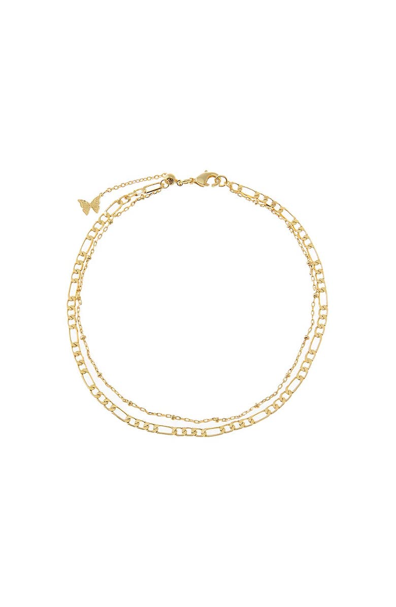 BY ADINA EDEN Figaro X Ball Chain Double Strand Anklet, Main, color, Gold