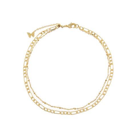 Figaro X Ball Chain Double Strand Anklet