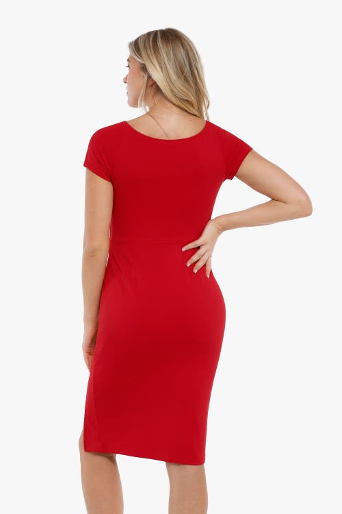 Popilush Shapewear Short Sleeve Perfect Form Sheath Dress In Rust Red