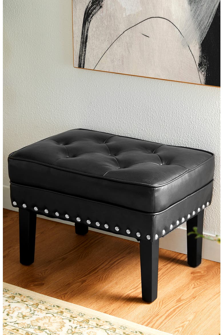Modern Faux Leather Button-tufted Accent Stool, Alternate, color, Black