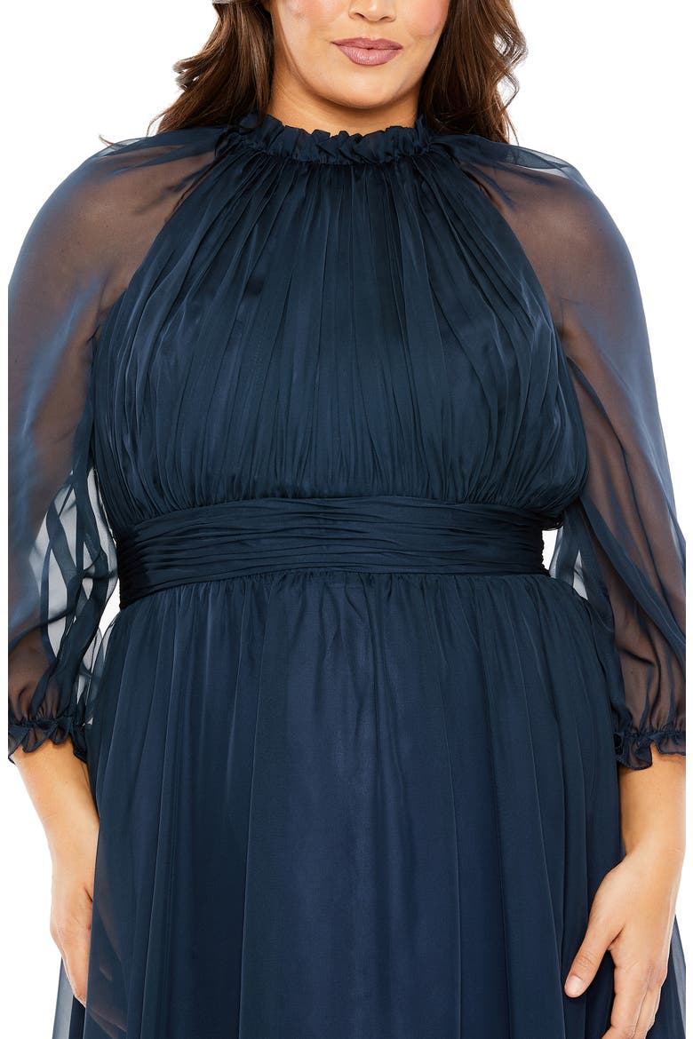 High-Neck Chiffon Dress with Puff Sleeves and Ruffle Tiered Skirt, Alternate, color, MIDNIGHT