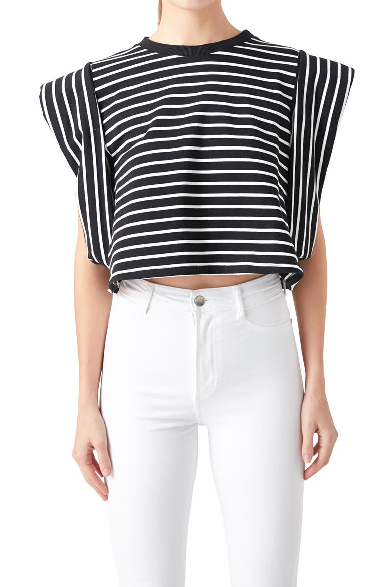 Stripe Crop T-Shirt, Alternate, color, BLACK/ WHITE