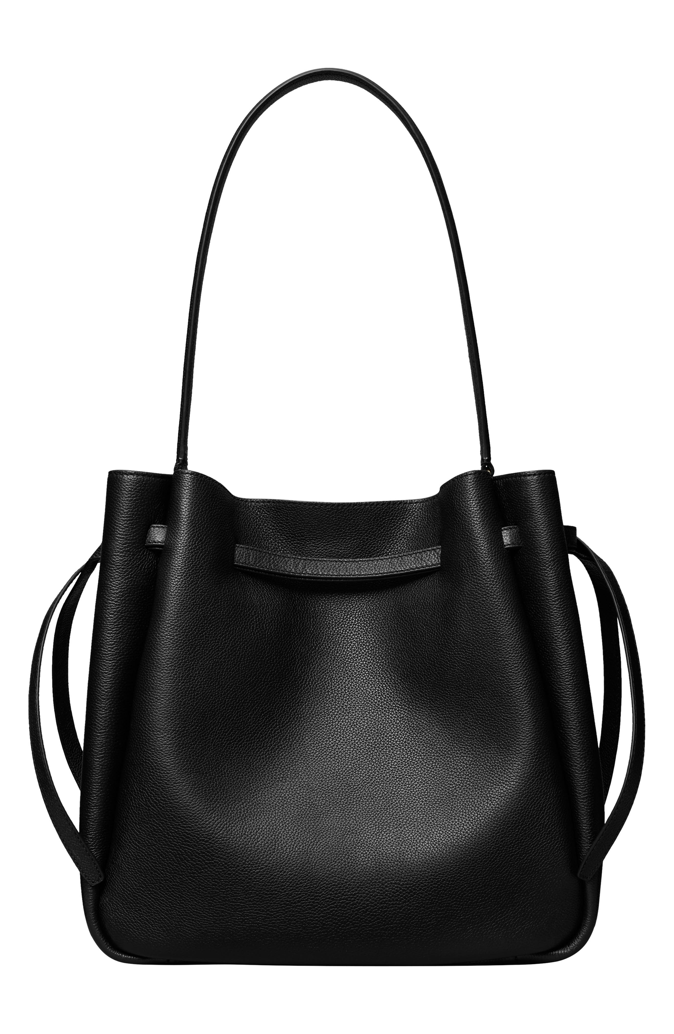 Tory Burch Large Romy Pebble Leather Bucket Bag, Alternate, color, Black