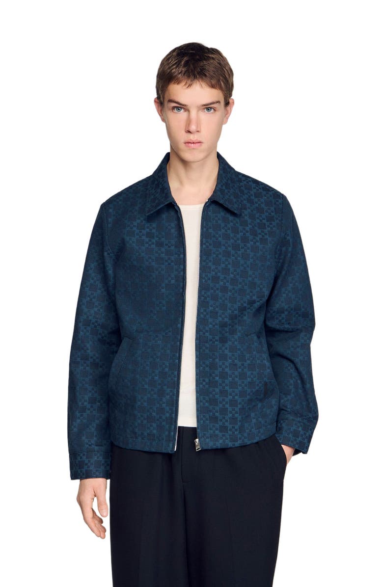 SANDRO Square Cross denim jacket, Main, color, Navy Blue