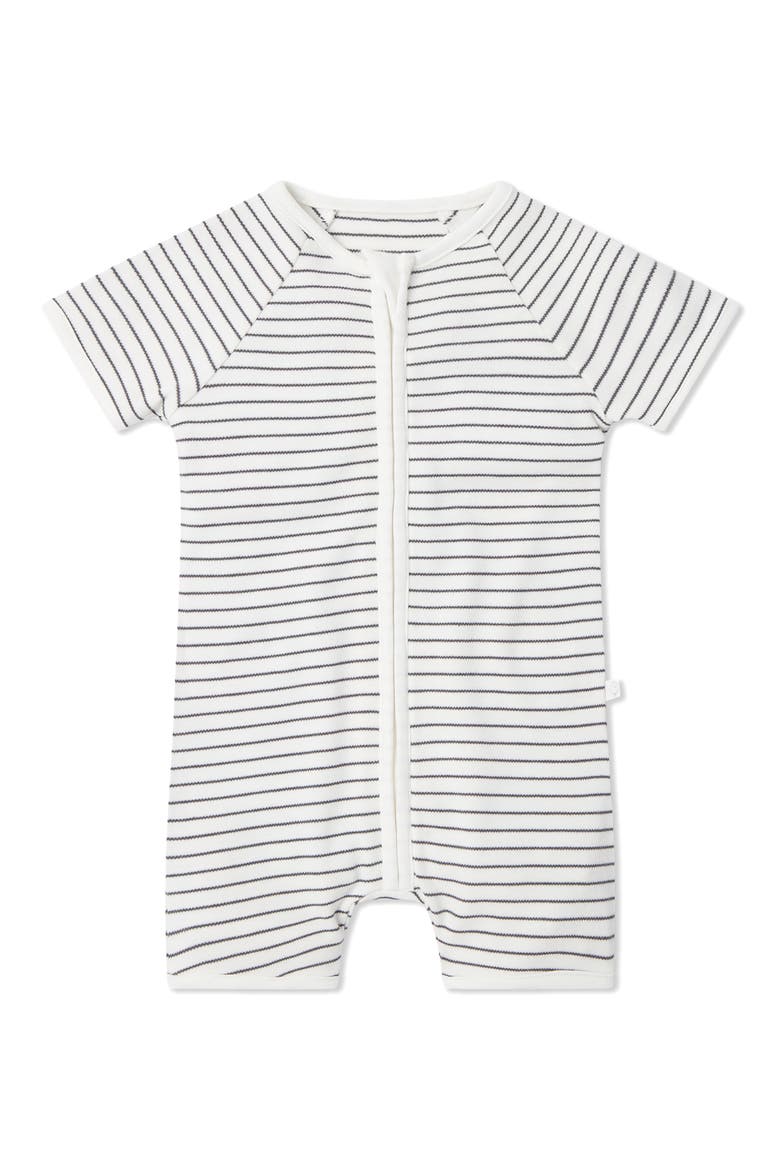 Stripe Fitted One-Piece Short Pajamas, Main, color, GRAY STRIPE