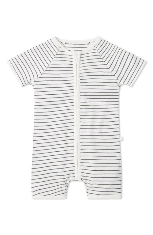 MORI Stripe Fitted One-Piece Short Pajamas in Gray Stripe 
