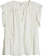 Treasure & Bond Ruffle Sleeve Linen Blend Top