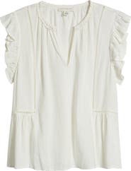 Treasure & Bond Ruffle Sleeve Linen Blend Top
