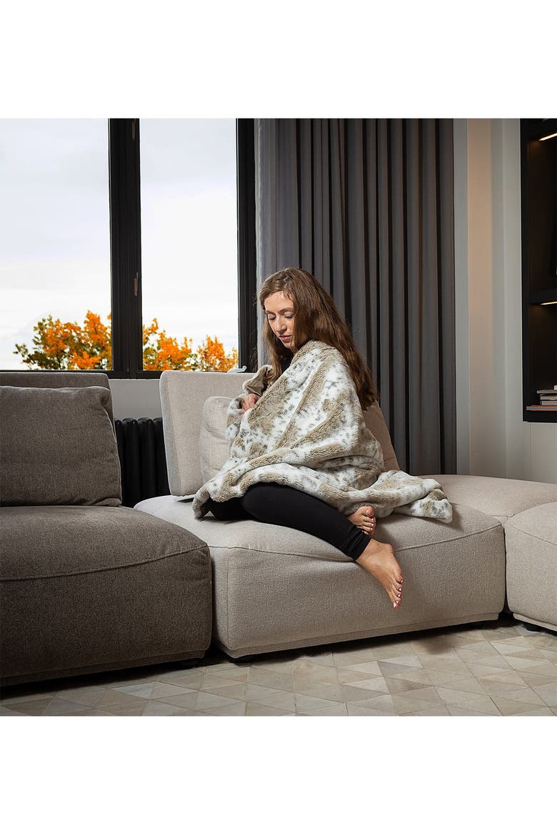 Faux Fur Throw - 50" x 60" - Snow Leopard, Alternate, color, SNOW LEOPARD