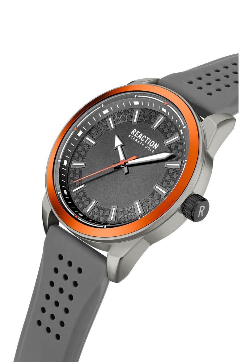 Perforated Silicone Strap Watch, 48mm, Alternate, color, GRAY