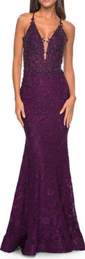 La Femme Exquisite Mermaid Lace Gown with Beaded Sheer Bodice