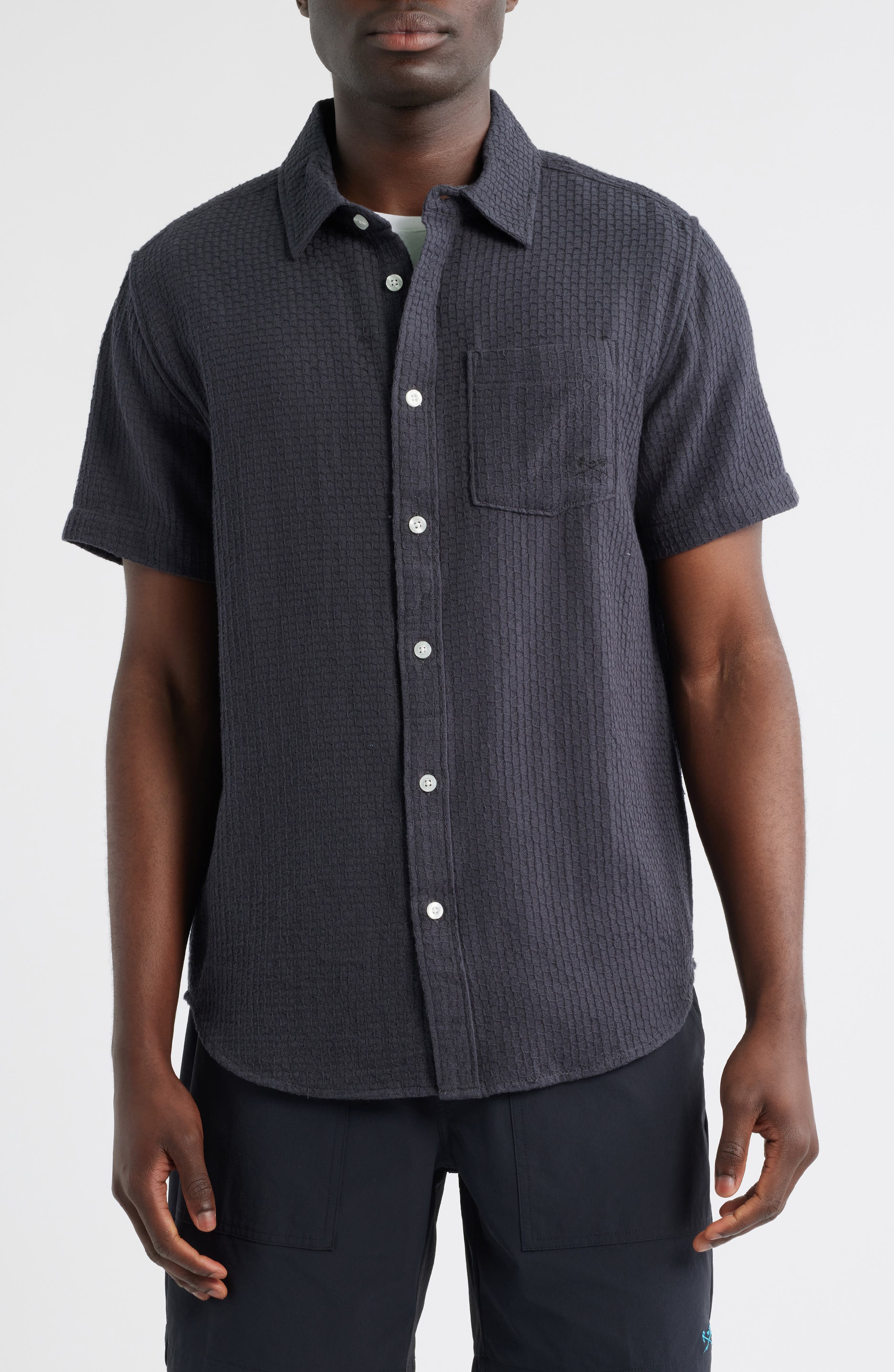 Textured Short Sleeve Cotton Button-Up Shirt - image 2