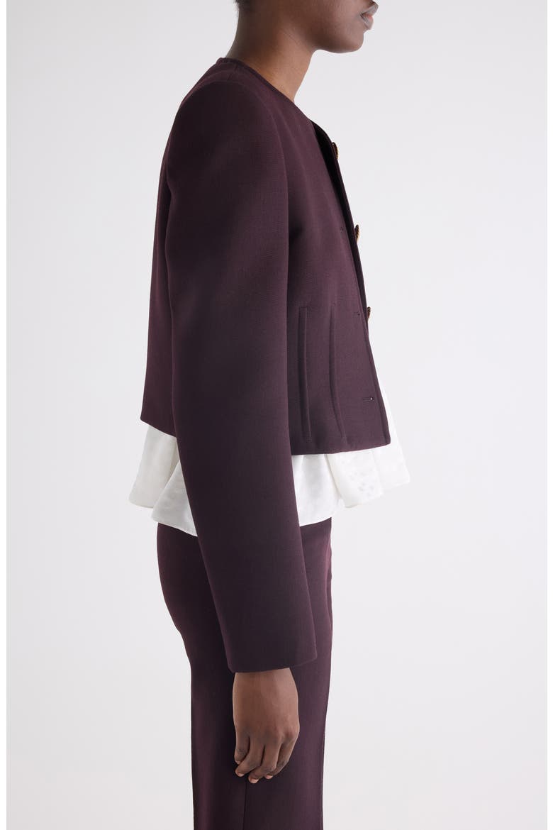 Collarless Wool Crêpe Crop Jacket, Alternate, color, OBSCURE PURPLE