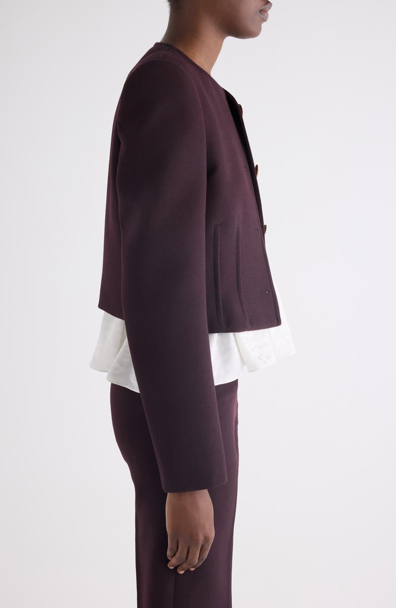 Chloé Collarless Wool Crêpe Crop Jacket, Alternate, color, Obscure Purple