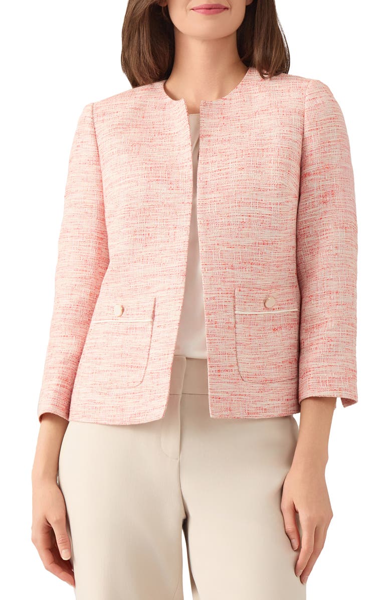 KASPER Open Front Tweed Jacket, Main, color, Valencia Multi