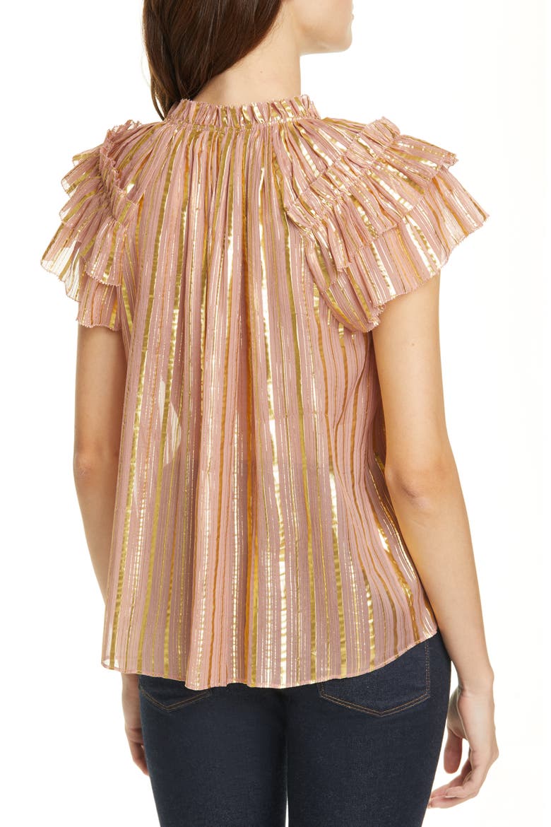 Kosta Metallic Stripe Silk Blend Top, Alternate, color, ROSE