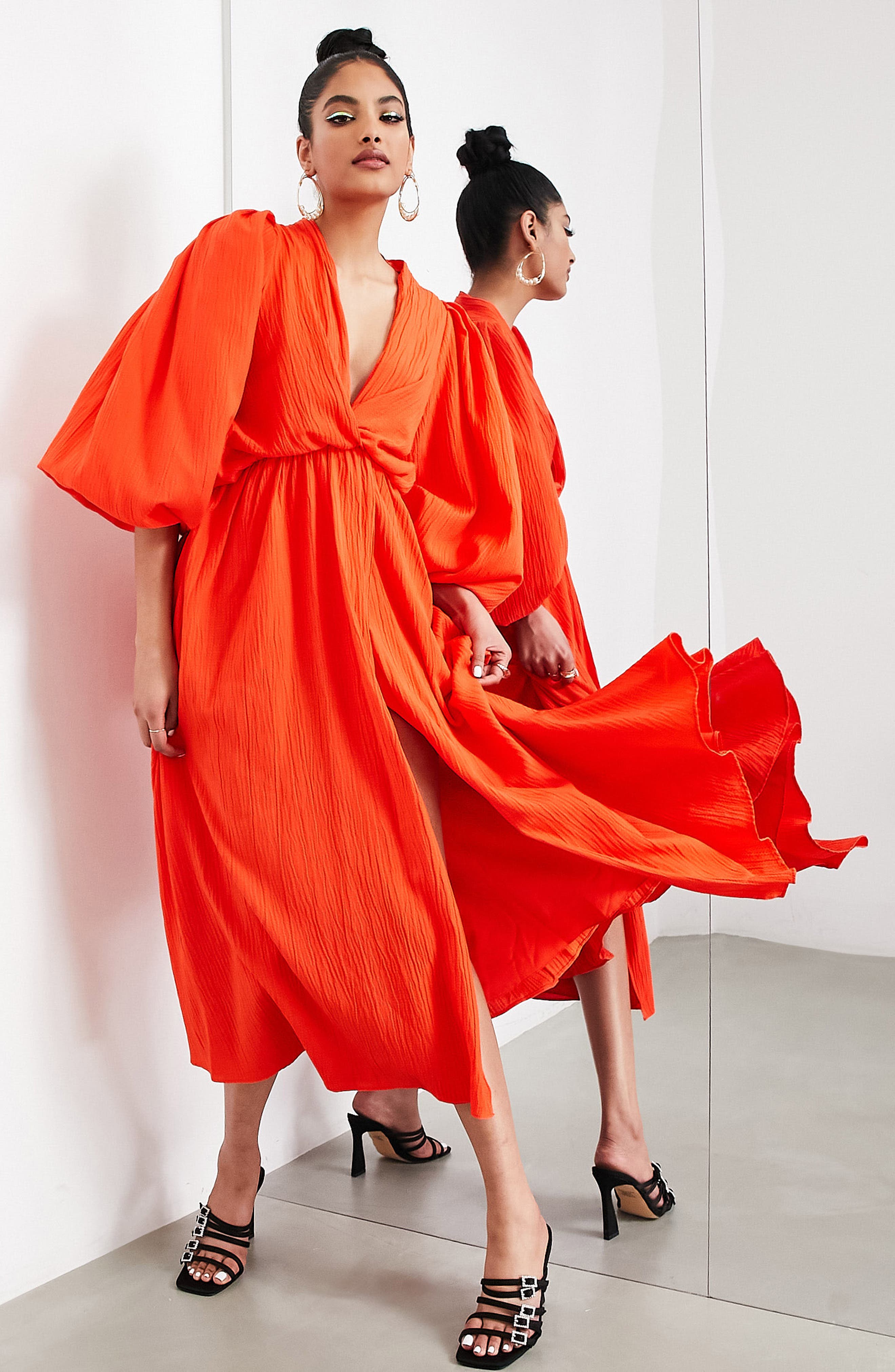 ASOS DESIGN Textured Front Drape Midi Dress (Women) | Nordstromrack