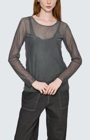 LUUKAA Marlene Garment-Dyed Mesh Blouse