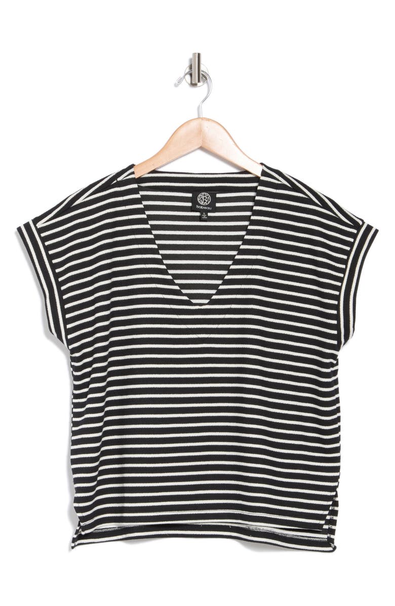 Bobeau V-Neck Short Sleeve Top, Alternate, color, Black/ Ivory