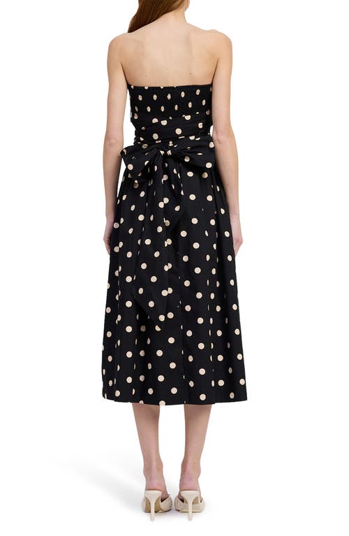 En Saison Josephine Polka Dot Strapless Cotton Midi Sundress In Black Natural
