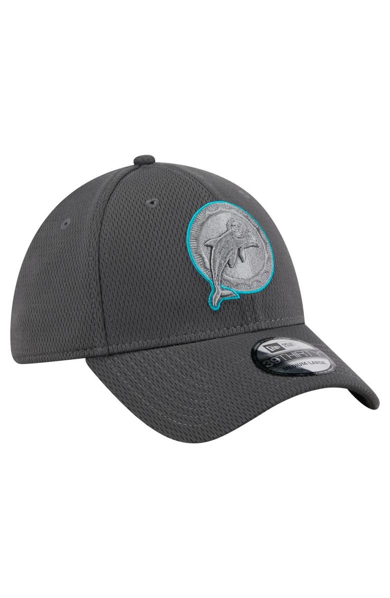 New Era Men's New Era Graphite Miami Dolphins Throwback Logo Main 39THIRTY Flex Hat, Alternate, color, 