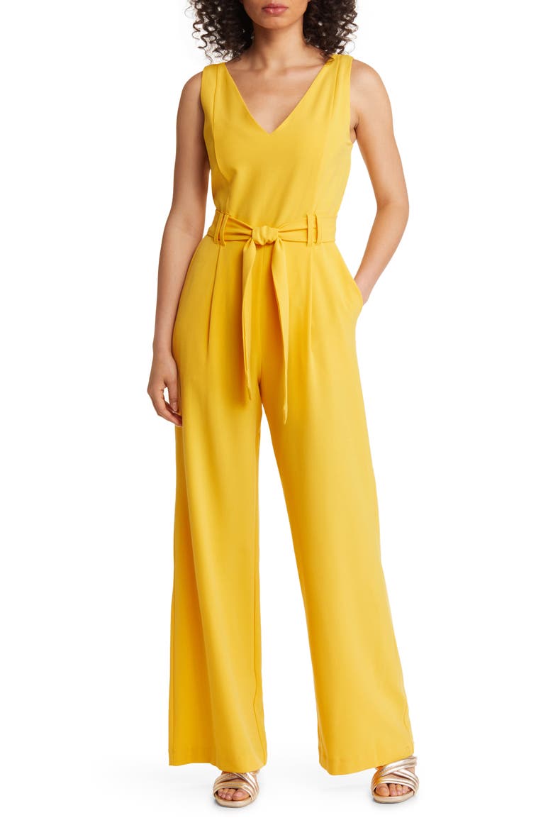 Tie Waist Crepe Jumpsuit, Main, color, MUSTARD