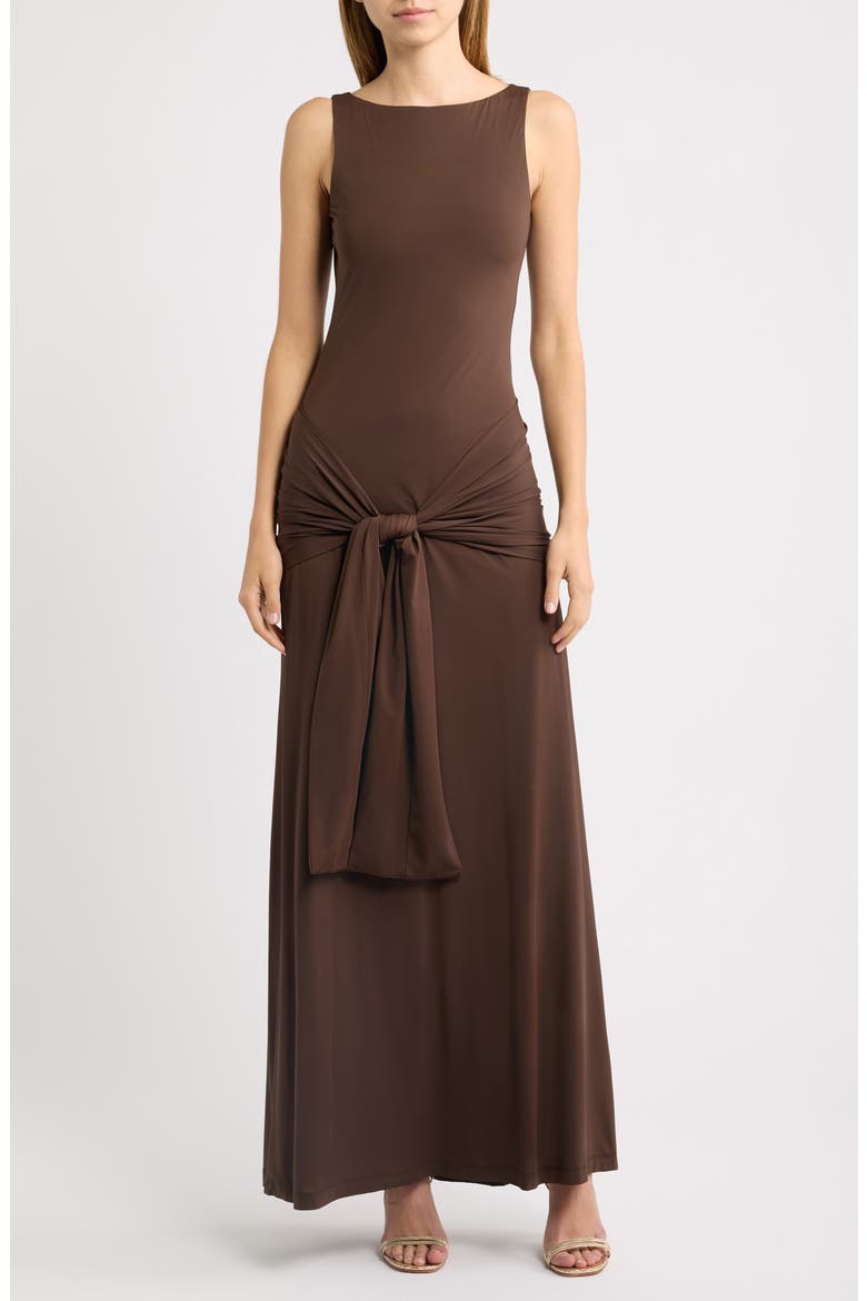 Isoldeia Tie Detail Gown, Main, color, CHOCOLATE