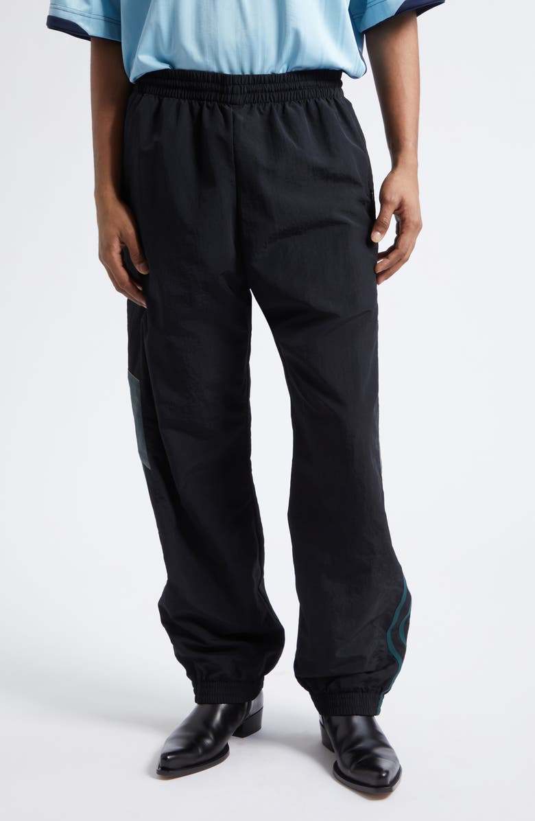 Martine Rose Paneled Nylon Track Pants, Main, color, Black Teal