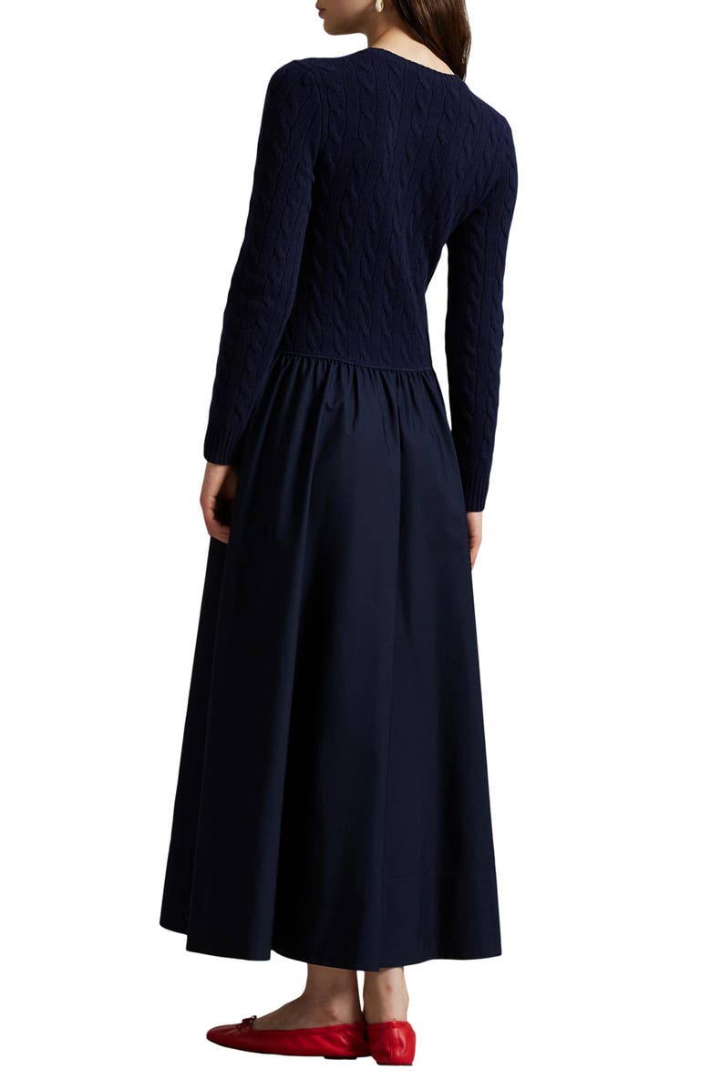 Polo Ralph Lauren Mixed Media Cable Stitch Long Sleeve Maxi Dress, Alternate, color, 
