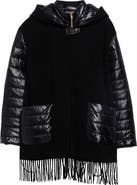Herno Fringe Wool & Cashmere Poncho Jacket with Quilted Nylon Bib Inset