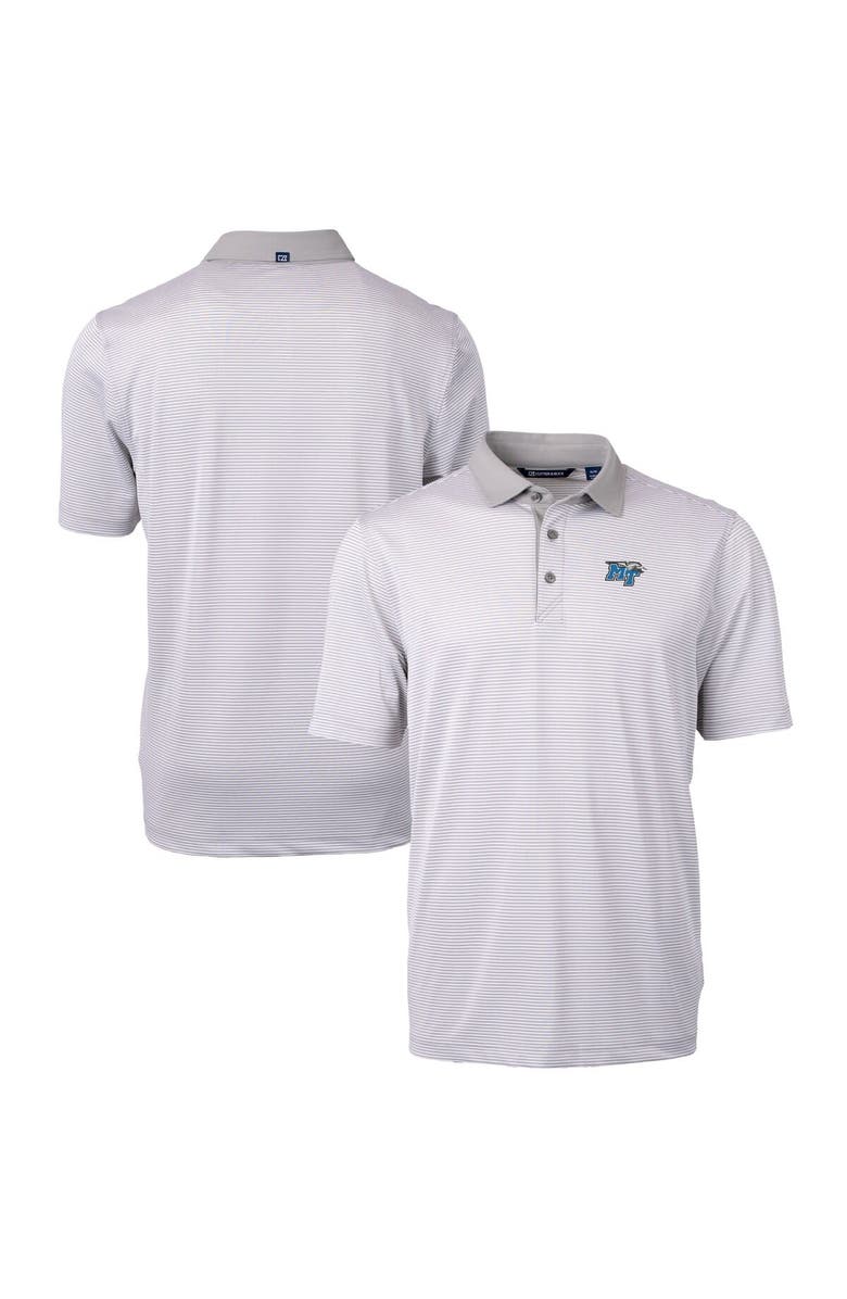 Cutter & Buck Men's Cutter & Buck  Gray/White MTSU Blue Raiders Big & Tall Virtue Eco Pique Micro Stripe Recycled Polo, Main, color, 