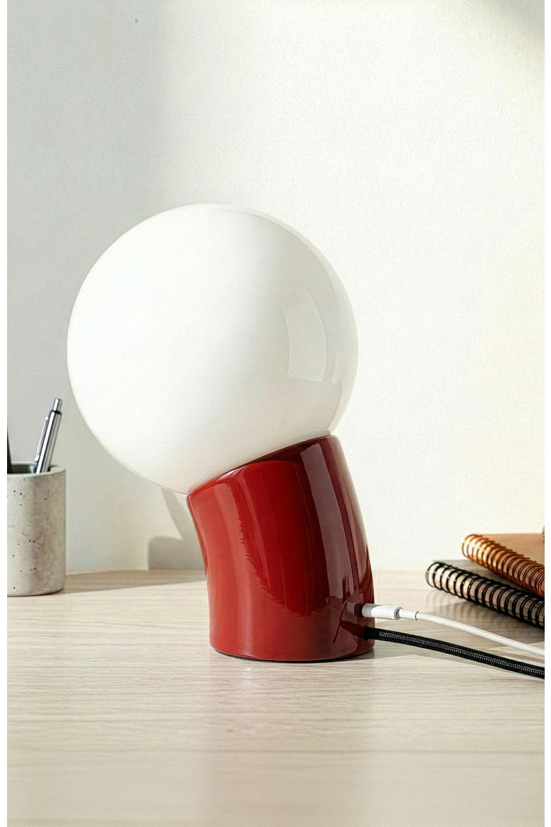 Vino 8" Curved LED Table Lamp with Globe Forsted Glass Shade and Phone Charging USB-C Port, Alternate, color, Red