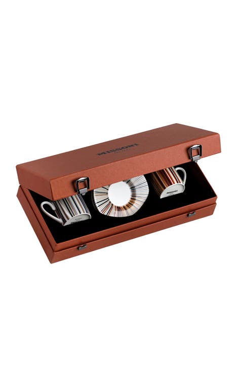 Coffee Cup & Saucer STRIPES Set of 2 in Luxury Box Jenkins 148 diam. 2.3", H 2.5", Cap. 4 oz, Saucer diam. 4.75"