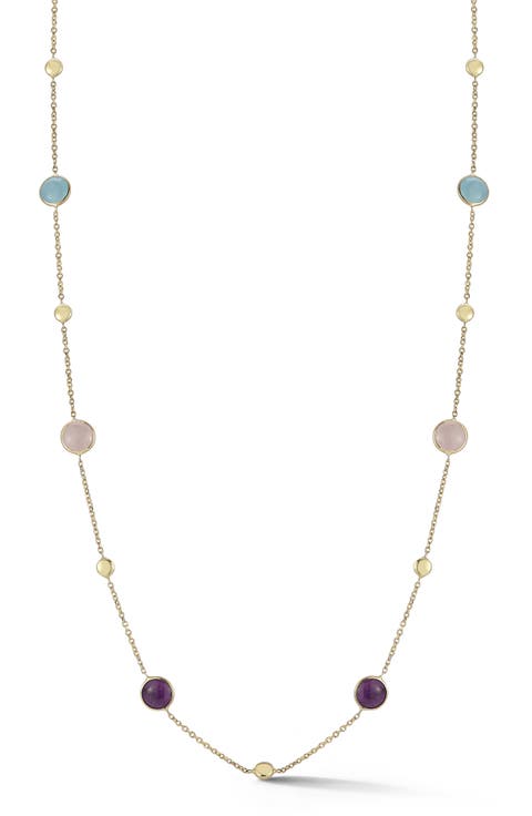 14K Gold Stone Station Necklace