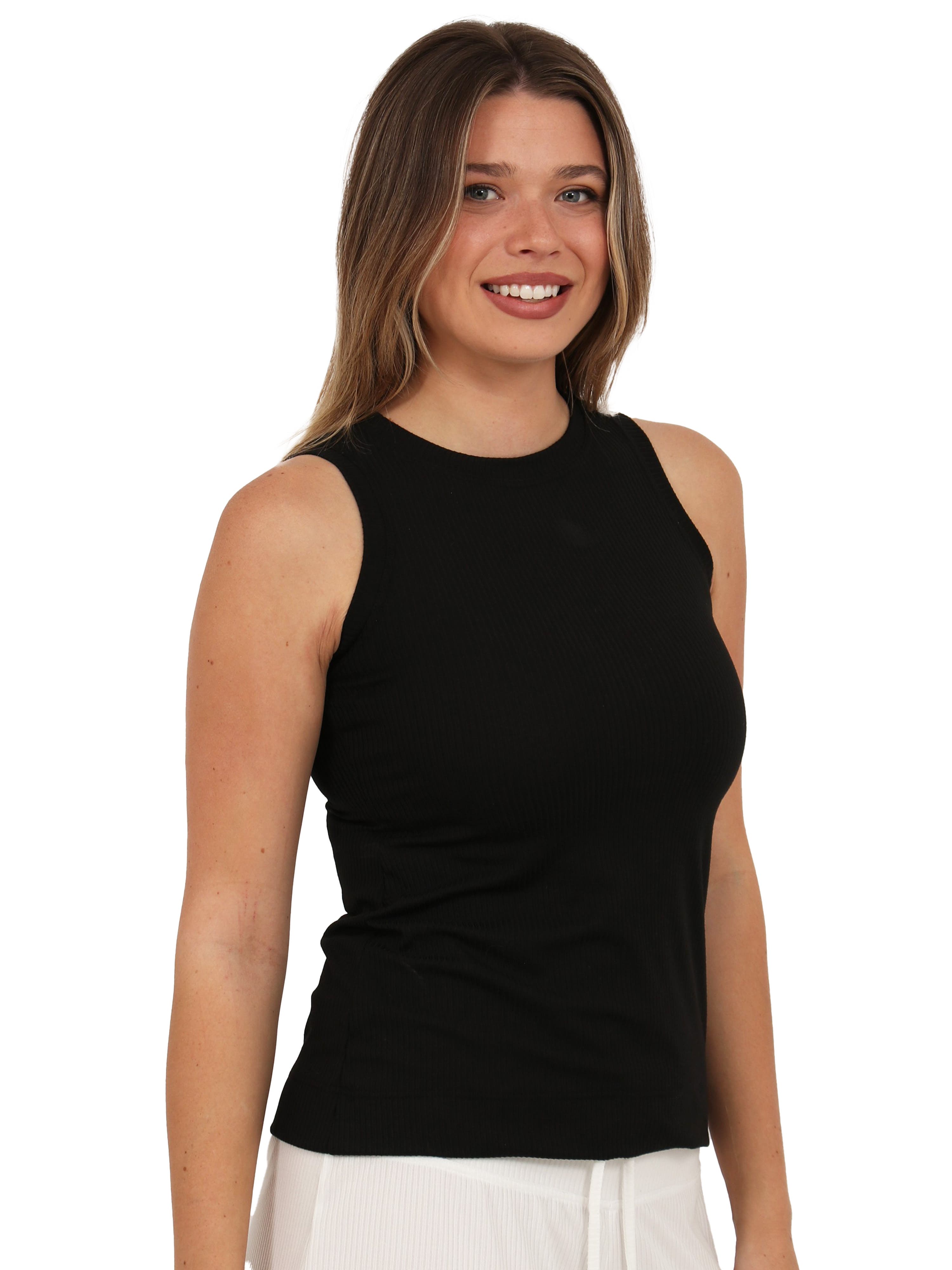 Womens Basic Ribbed Knit Round Neck Sleeveless Tank Top - image 2