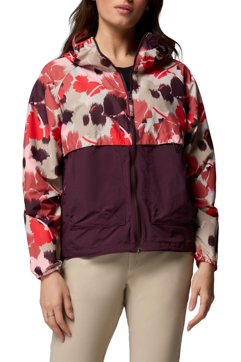 Spire Valley Print Water Repellent Windbreaker, Main, color, WASHED RED IKATBLOOM