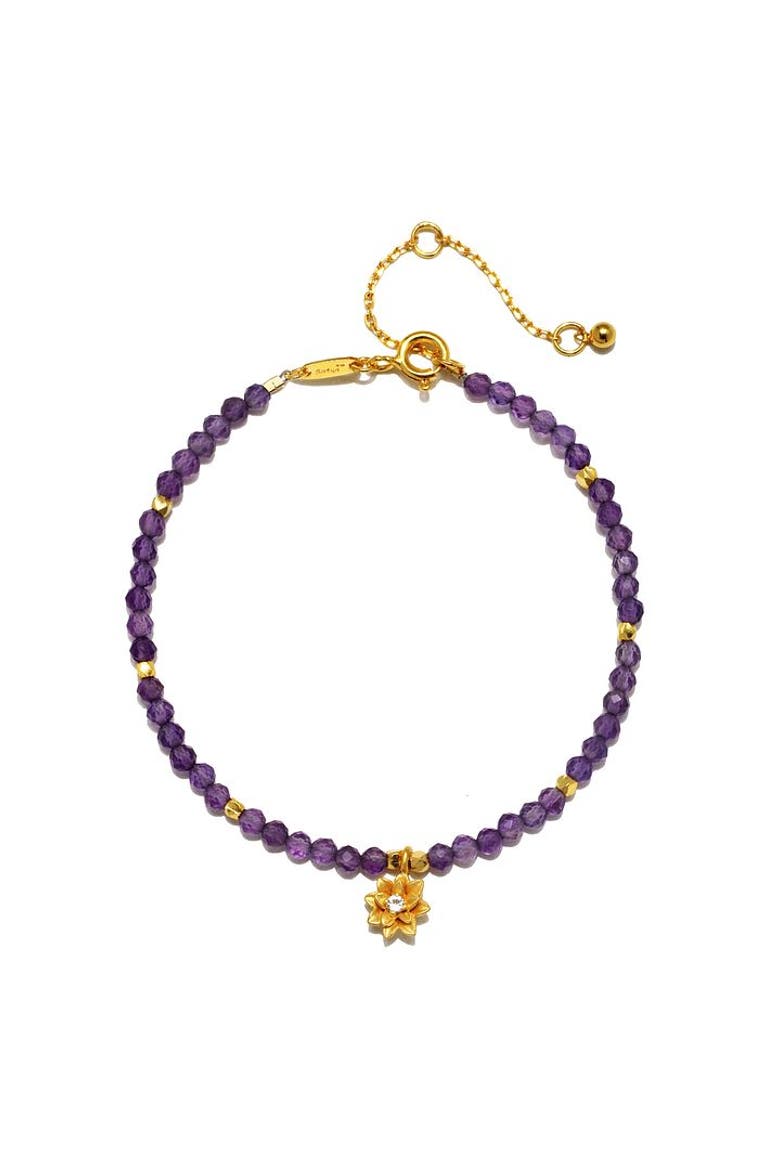 Amethyst Lotus February Birthstone Bracelet, Main, color, Purple