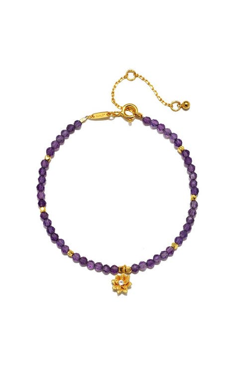 Amethyst Lotus February Birthstone Bracelet