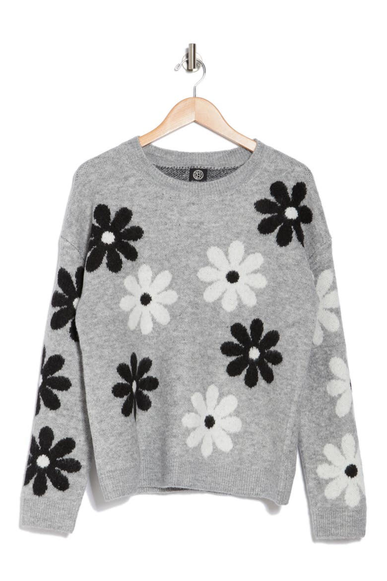 Daisy Jacquard Sweater, Alternate, color, H. GREY FLORAL