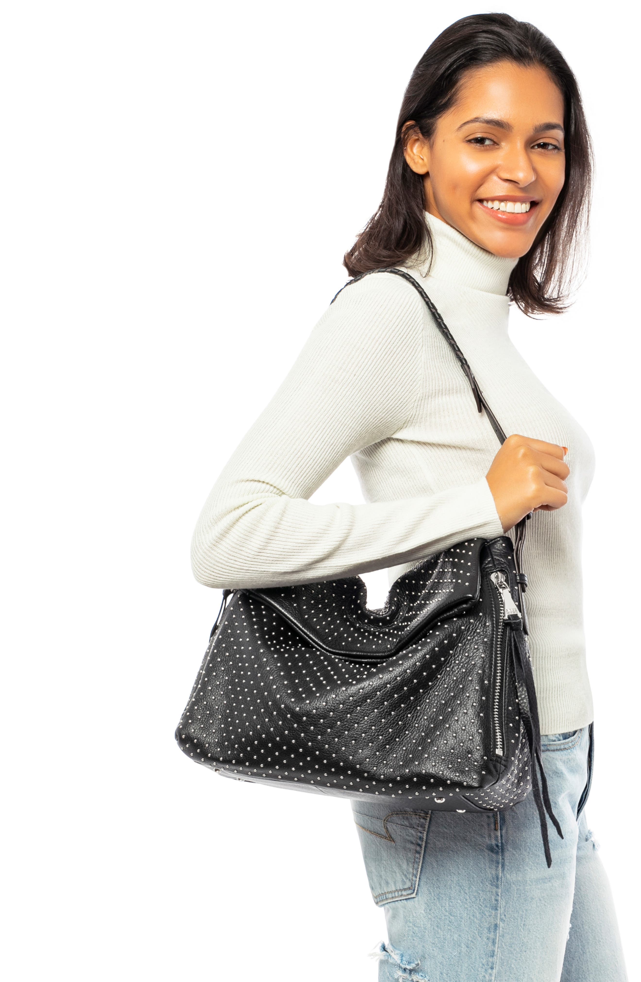 Kestenberg Bali Hobo Bag, Alternate, color, BLACK MICRO STUDS