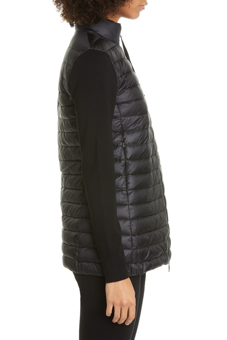 Quilted Down & Wool Long Cardigan, Alternate, color, BLACK