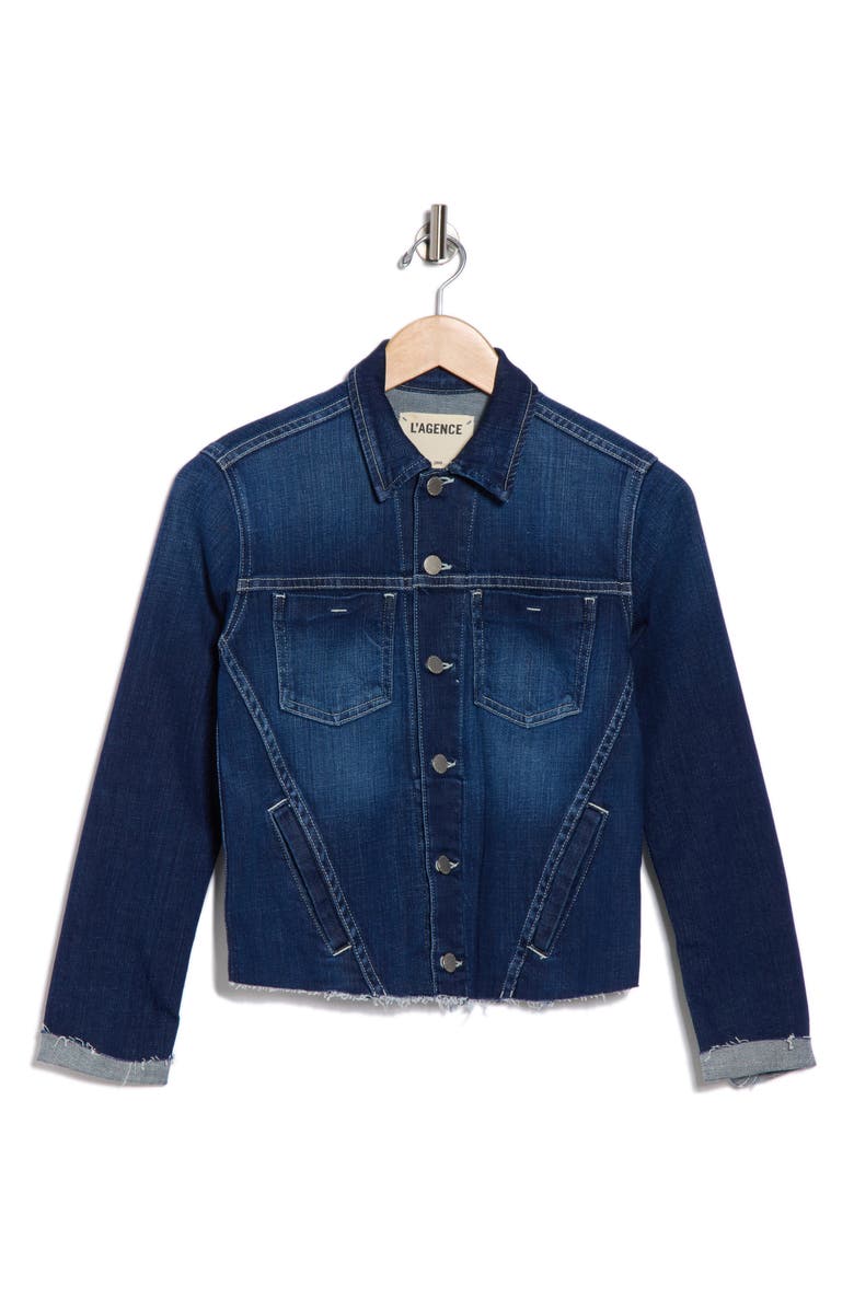 L'AGENCE Janelle Raw Cut Slim Denim Jacket, Alternate, color, Sutton