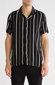 DENIM AND FLOWER Textured Stripe Short Sleeve Button-Up Shirt