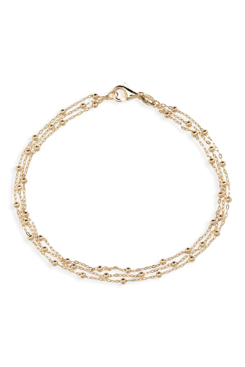 14K Gold Triple Strand Beaded Bracelet (Nordstrom Exclusive), Main, color, 14K YELLOW GOLD