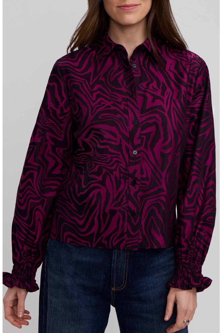 Vivienne Zebra Print Long Sleeve Shirt, Main, color, POMEGRANATE RED/ BLACK