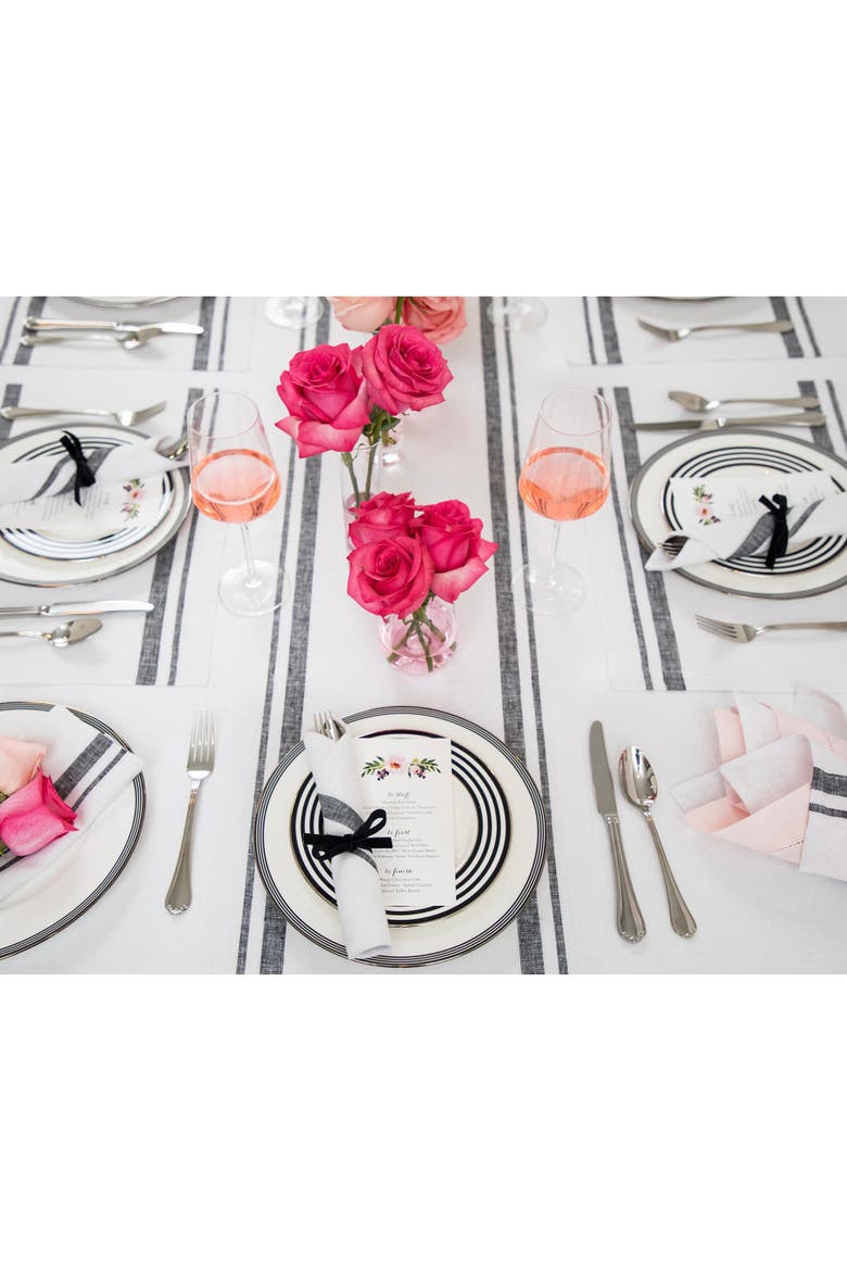Linen Table Runner - French Stripe, Alternate, color, Black and White